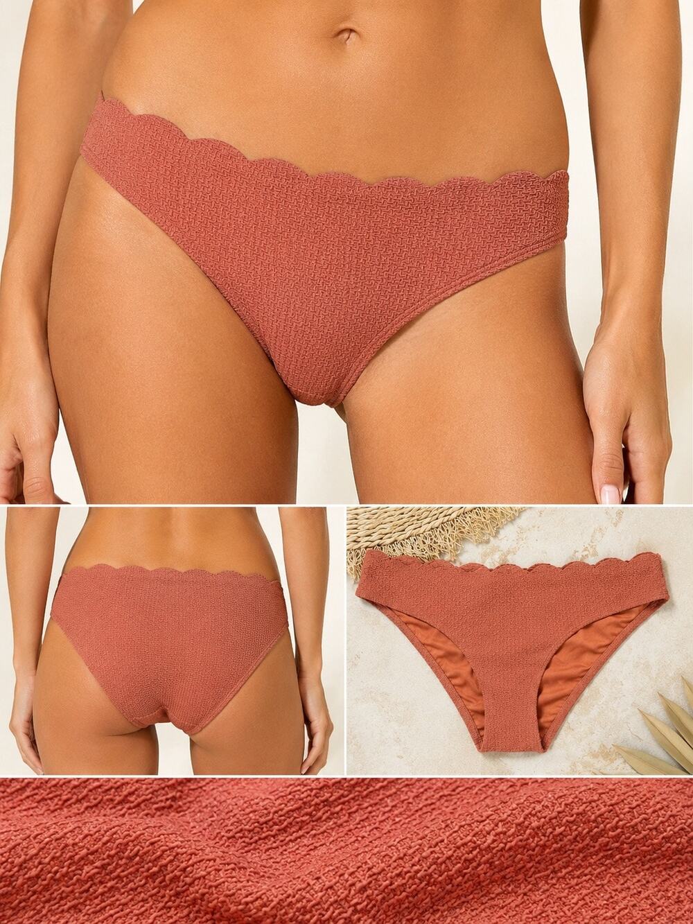 Topshop Textured Scallop Bikini Bottom, Dusty Rose Terracotta, Size 4, NWT
